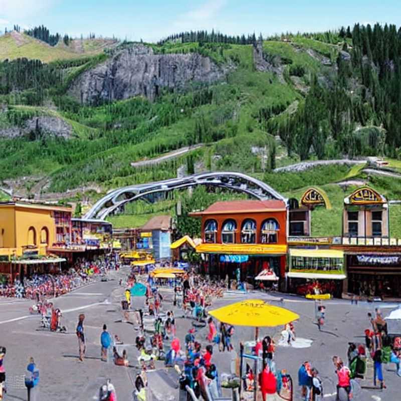 Des vacanciers profitant du soleil printanier à Steamboat Springs, Colorado, USA, avec les montagnes encore saupoudrées de neige en arrière-plan, un avant-goût des aventures palpitantes qui vous attendent pendant les vacances de printemps !