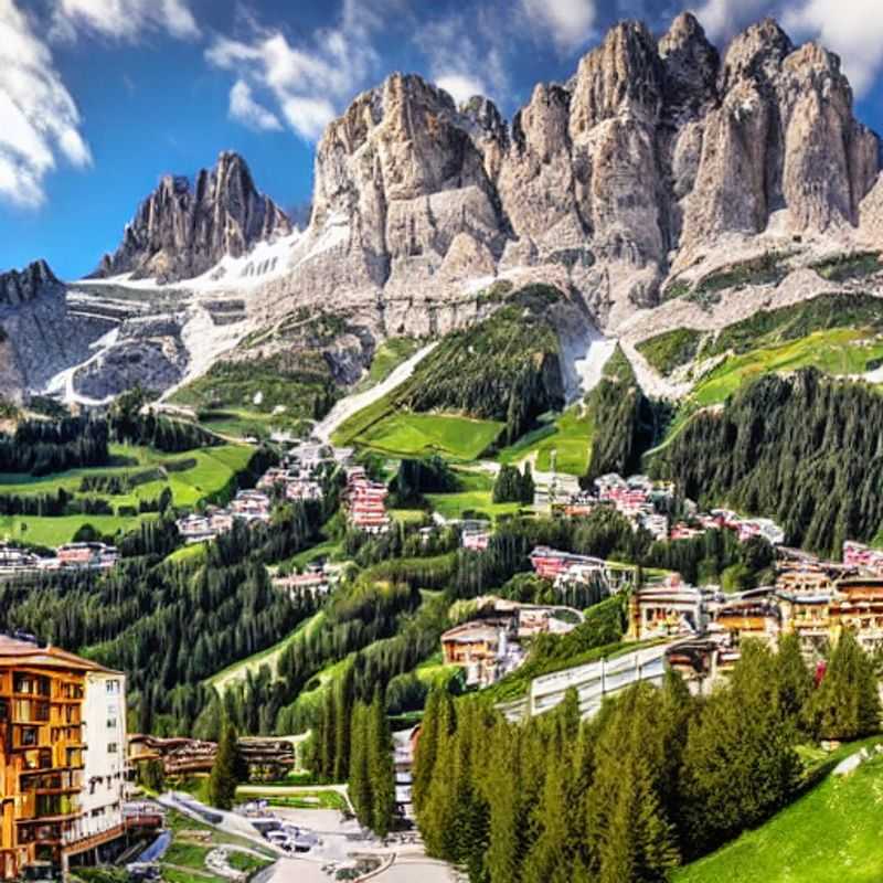 Duas pessoas brindando com vinho espumante com o pico nevado Brenta Dolomites ao fundo, celebrando o feriado de primavera em Madonna di Campiglio, Itália. (Two people toasting with sparkling wine with the snowy Brenta Dolomites peak in the background, celebrating spring break in Madonna di Campiglio, Italy.)