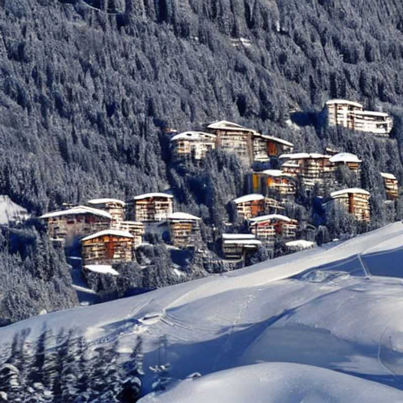 Vista panorâmica de Pila, Itália, em plena primavera, mostrando as montanhas floridas e as pistas de ski ainda cobertas de neve, um destino perfeito para aproveitar ao máximo as férias da primavera.