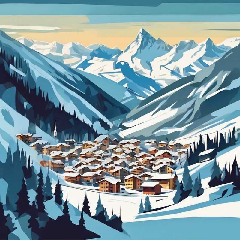 Charming chalets nestled amidst snow-laden pine trees in the picturesque mountain village of Arosa, Switzerland, offering cozy and convenient accommodation options.