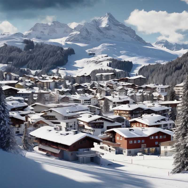 Charming chalets nestled amidst snow-laden pine trees in the picturesque mountain village of Arosa, Switzerland, offering cozy and convenient accommodation options.