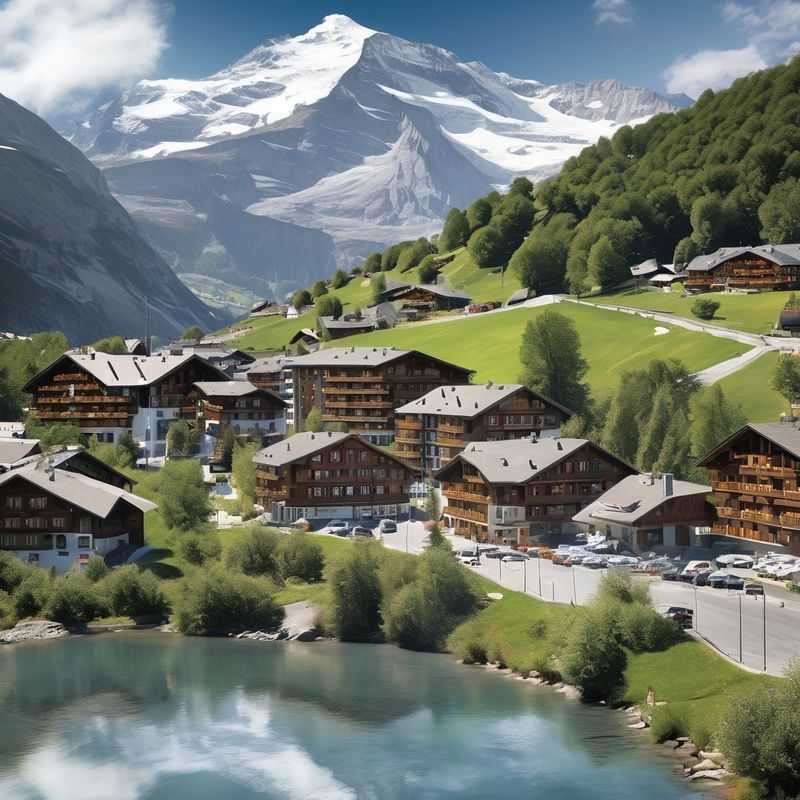 Charming chalets nestled amongst snow-capped peaks in Saas-Fee, Switzerland, offering a postcard-perfect alpine village experience.