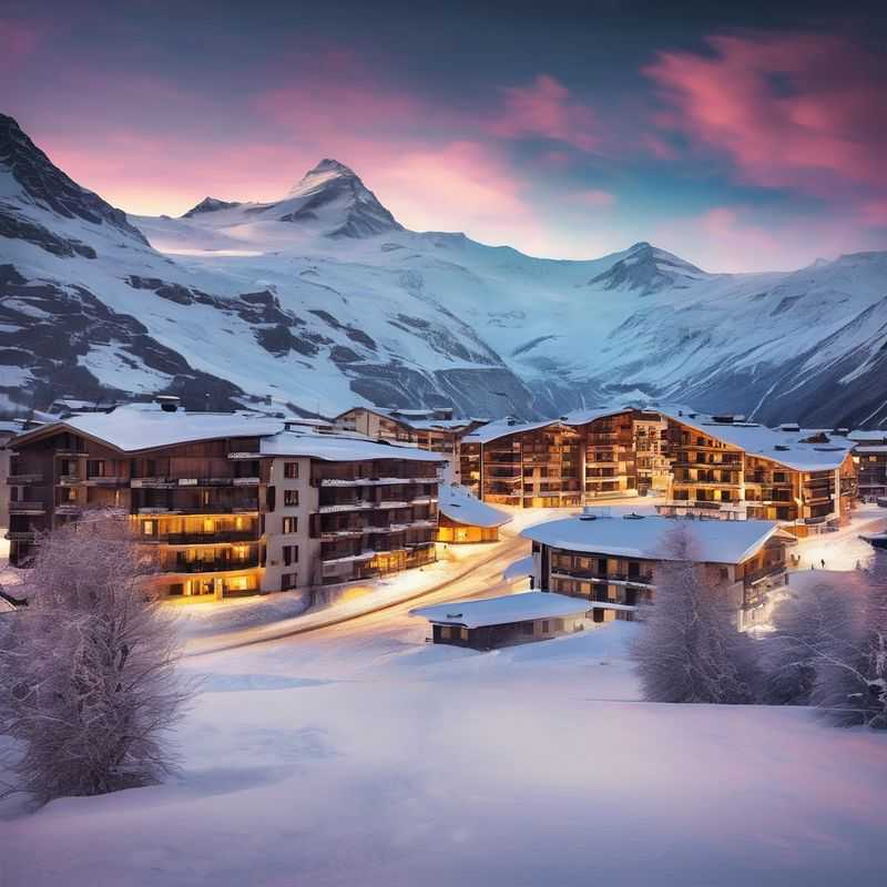 Charming chalets nestled amongst snow-capped peaks in Saas-Fee, Switzerland, offering a postcard-perfect alpine village experience.