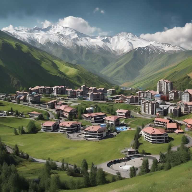 Vue panoramique enneigée de la station de ski de Gudauri, Géorgie, soulignant ses paysages magnifiques pour les voyageurs.