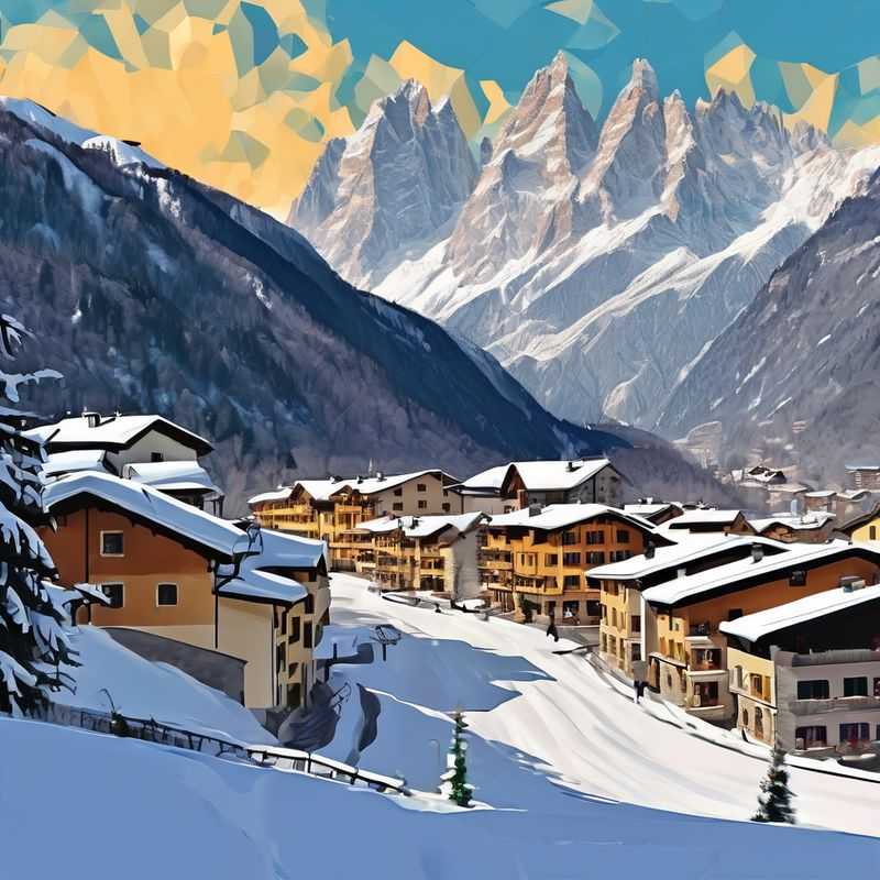 Vue panoramique des majestueuses montagnes enneigées entourant le charmant village de Courmayeur, Italie, un havre de paix hivernal.