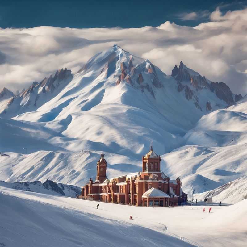 Vista panorámica del imponente Cerro Catedral, Argentina, cubierto de nieve y listo para la aventura invernal, un destino de ensueño para los amantes de la montaña.
