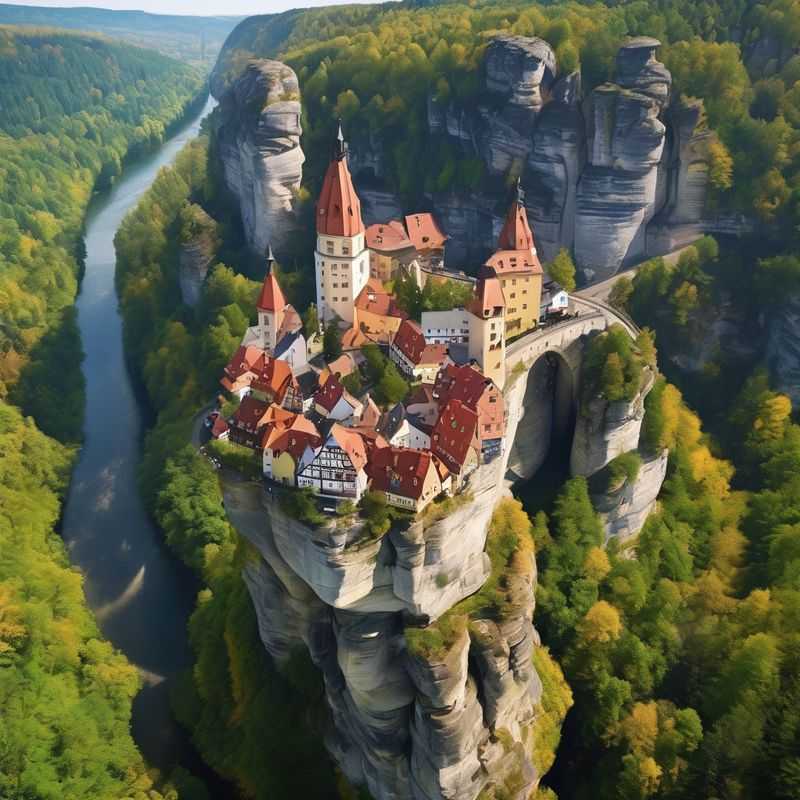 Majestic sandstone rock formations of Saxon Switzerland National Park, Germany, bathed in golden hour light, beckoning explorers to discover its hidden trails and ancient legends.