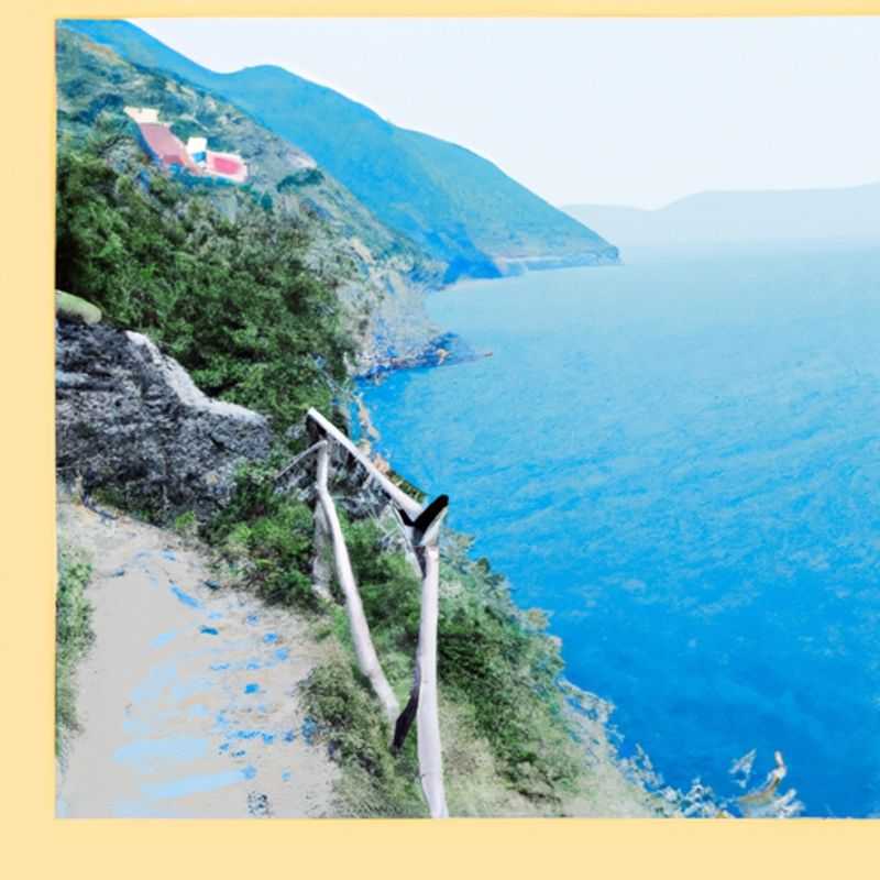 A couple strolls along the enchanting Sentiero Azzurro (Blue Trail) in Cinque Terre, Italy, during springtime, surrounded by vibrant vineyards, terraced hillsides, and the azure waters of the Mediterranean Sea.