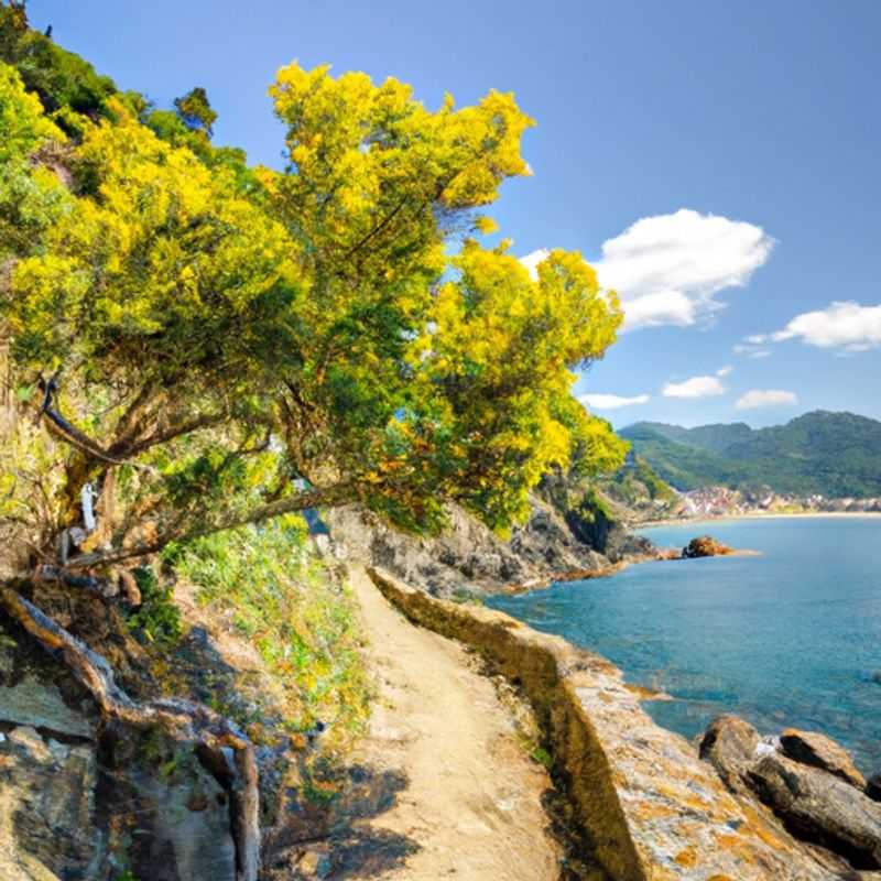Six friends embarking on an unforgettable journey along the breathtaking Sentiero Azzurro trail, marveling at the vibrant fall foliage and the azure waters of Cinque Terre, Italy, during their 5-day autumn adventure.