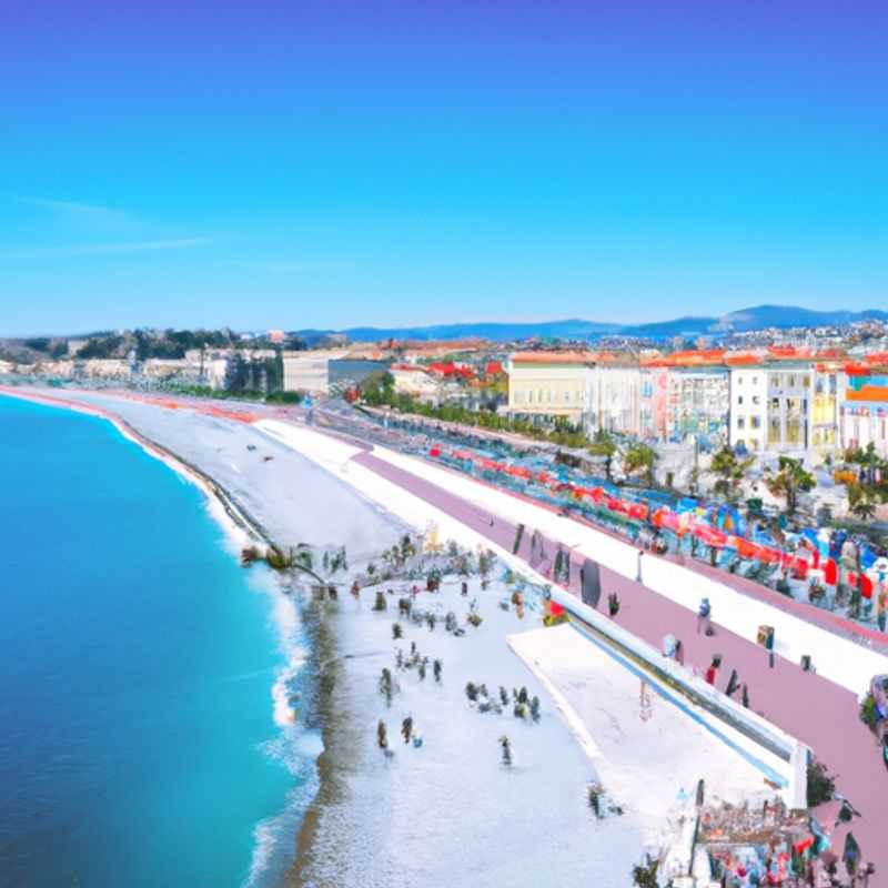 A lone traveler basking in the warm glow of Nice's Promenade des Anglais on a crisp winter day, surrounded by the vibrant hues of the Mediterranean Sea and the iconic blue chairs, capturing the essence of a solo adventure in this captivating French city.