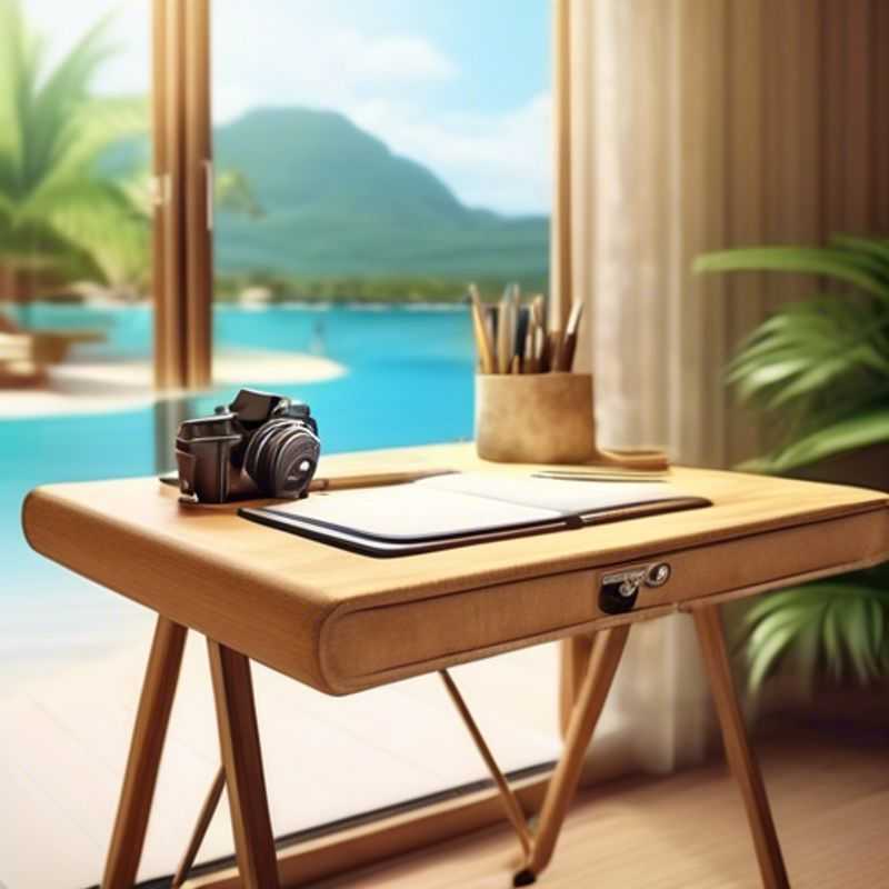 A portable desk with a sleek, modern design, perfect for working from home or on the go.