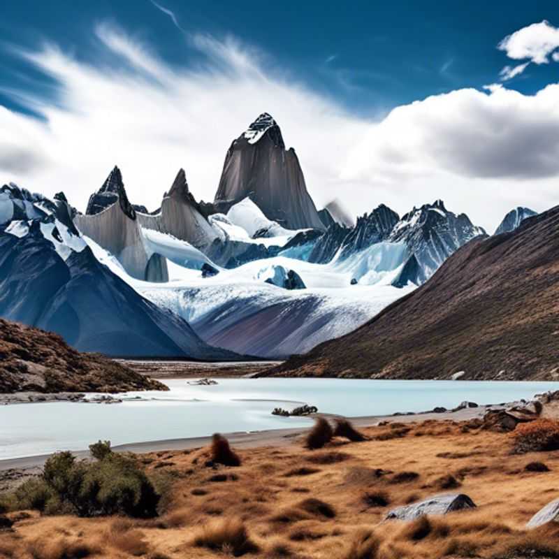 Cuatro mochileros en un grupo organizado disfrutando del impresionante Trekking del Monte Fitz Roy en Argentina, explorando paisajes de ensueño entre el invierno y la primavera durante su aventura de tres semanas.