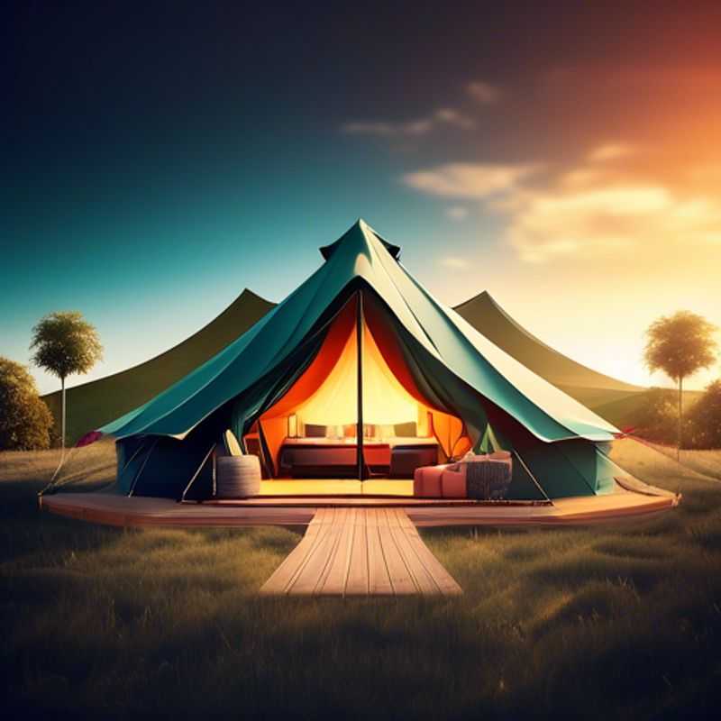 A spacious, luxurious glamping tent with comfortable furnishings and a private outdoor area, showcasing the appeal of pre-arranged glamping experiences.