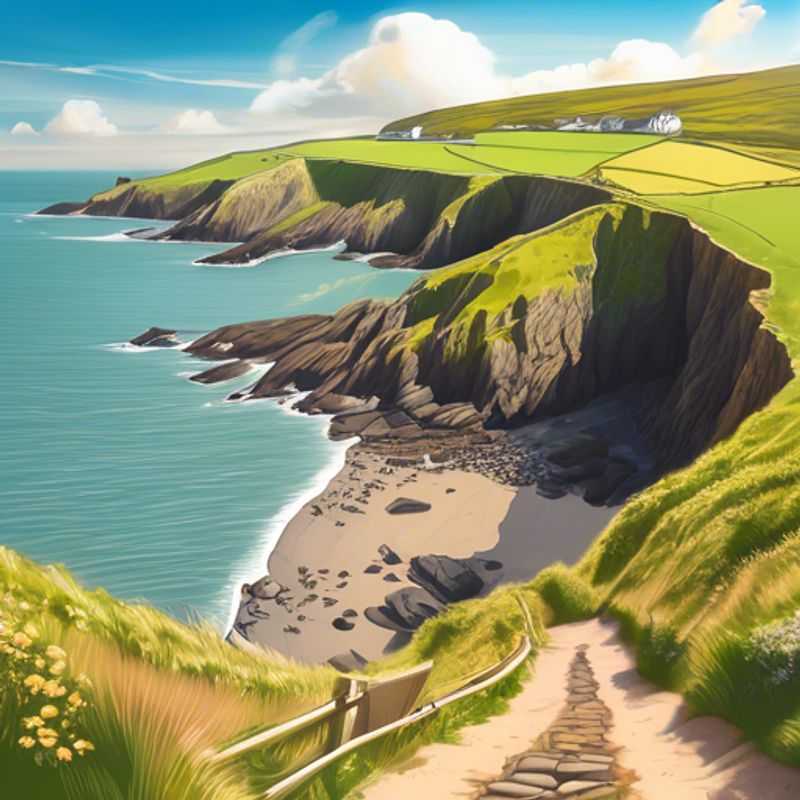 Una pareja disfruta de las impresionantes vistas del sendero costero de Pembrokeshire, Gales, desde su caravana, explorando la belleza salvaje de la costa durante su viaje de una semana en verano.