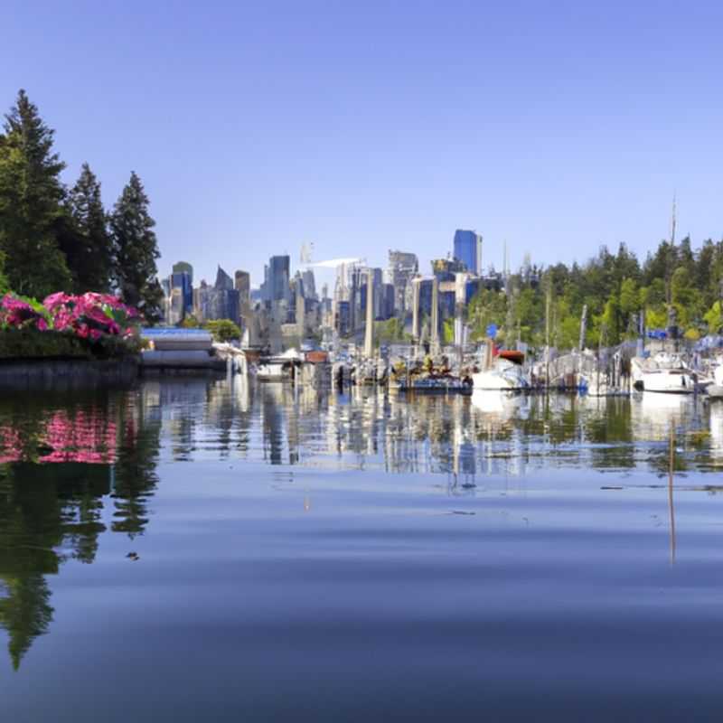 A couple strolling along the vibrant streets of downtown Vancouver, Canada, surrounded by the city's towering skyscrapers and lush greenery, during their extended 3-week fall getaway.