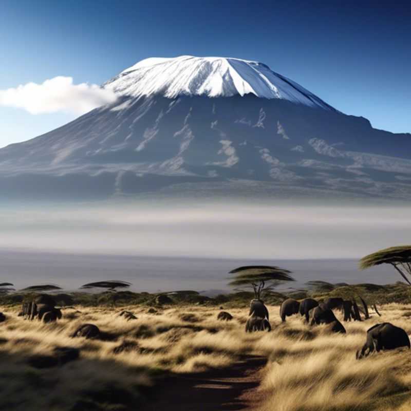 Quatre nomades numériques du groupe The Romantic Traveler admirant la majesté du mont Kilimandjaro, en Tanzanie, lors de leur aventure hivernale de 5 jours.
