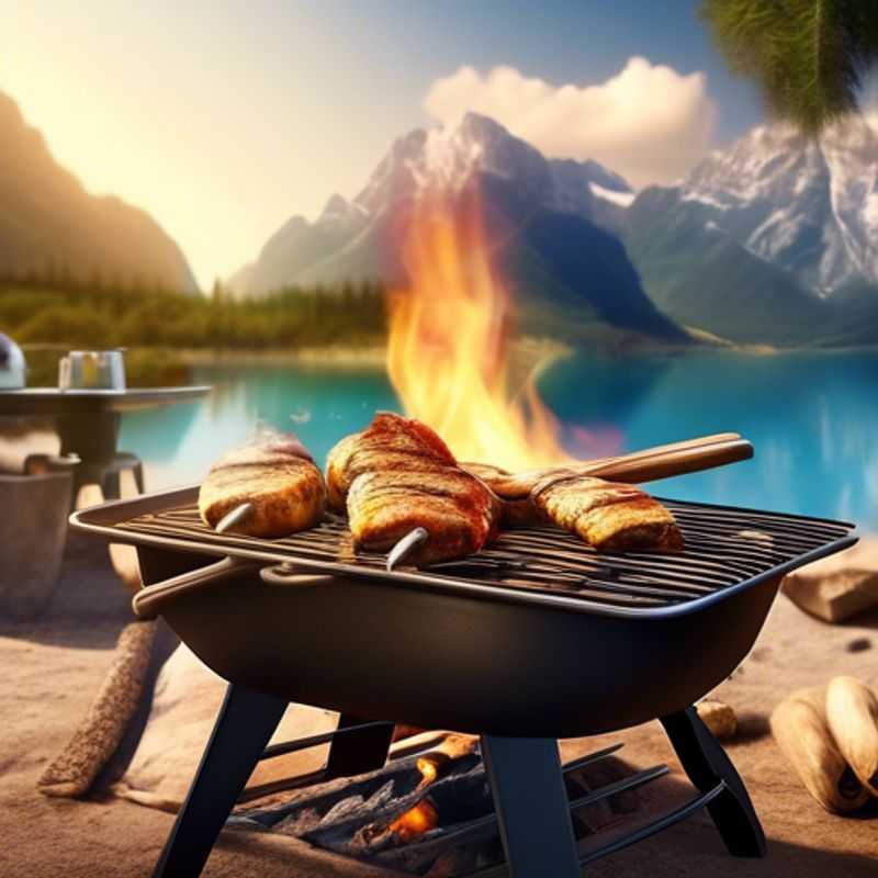 A close-up shot of a compact, portable outdoor cooking stove, showcasing its lightweight design and various features like adjustable flame control and a wind-resistant shield.