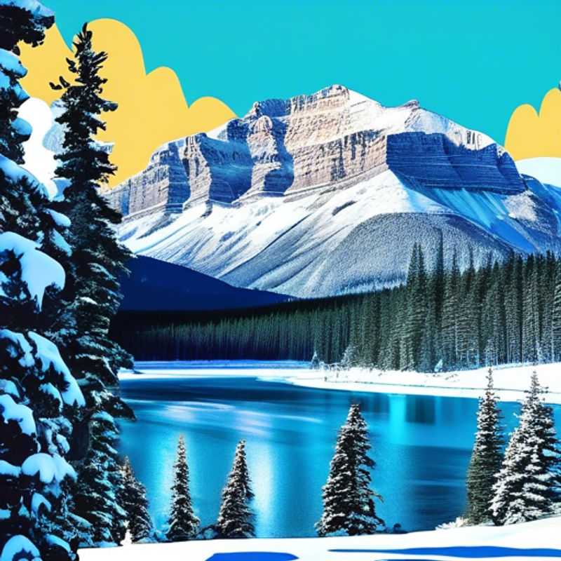 Un voyageur solo avec un sac à dos explorant le parc national de Banff, Canada, pendant l'hiver, entouré de paysages enneigés et de montagnes majestueuses lors de son escapade de 4 jours.