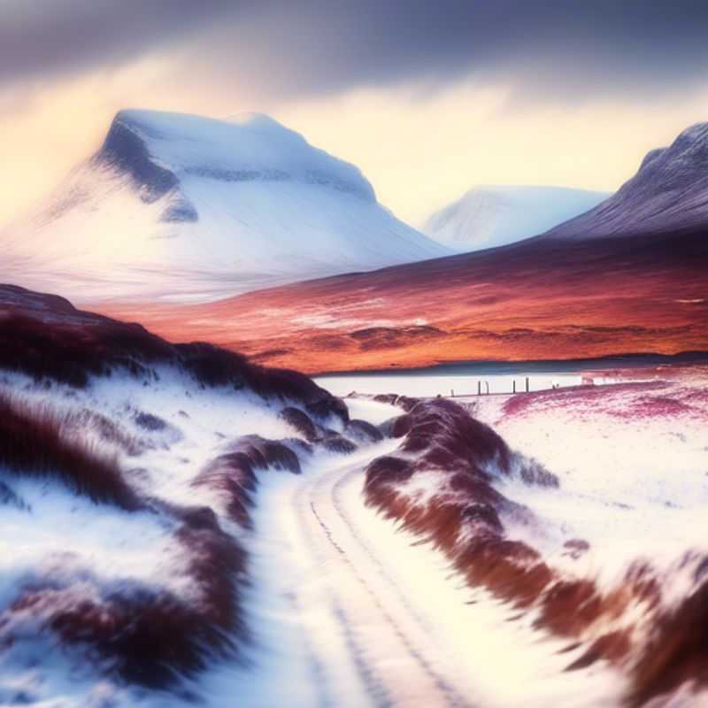 A group of six intrepid backpackers, The Business Traveler, braving the rugged beauty of the Skye Trail in Scotland. Their winter adventure unfolds against a backdrop of snow-capped peaks and dramatic cliffs, a testament to their spirit of exploration.