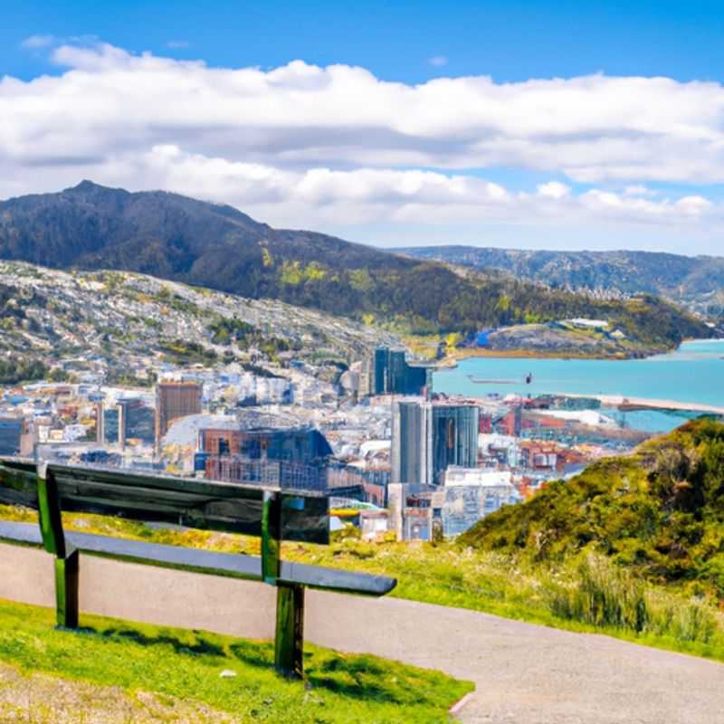 A solo traveler strolls along the vibrant waterfront of Wellington, New Zealand, during the flourishing spring season, embracing the city's blend of modern architecture and natural beauty on a 5-day adventure.