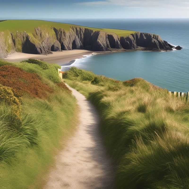 Una pareja disfruta de las impresionantes vistas del sendero costero de Pembrokeshire, Gales, desde su caravana, explorando la belleza salvaje de la costa durante su viaje de una semana en verano.