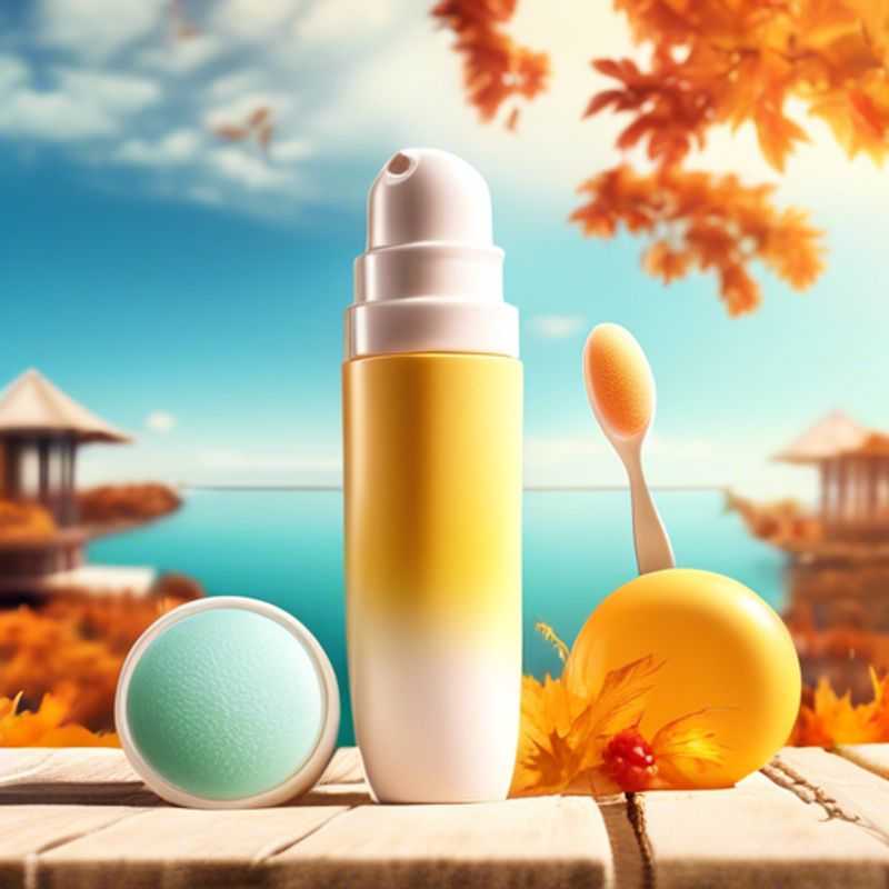 A close-up shot of a sunscreen bottle and a lip balm tube, highlighting essential sun protection items for outdoor activities and travel.