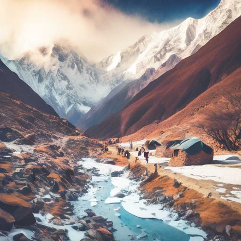 Una pareja de nómadas digitales trabajando a distancia en su caravana durante una caminata de 3 días por el Salkantay Trek en Perú, durante el invierno. Disfrutan de la belleza escénica de los Andes peruanos, con impresionantes vistas de montañas, glaciares y vegetación exuberante.