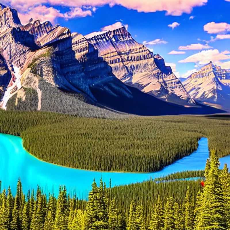 Le Parc national de Banff au printemps : une vue imprenable sur les montagnes enneigées et les eaux turquoise.