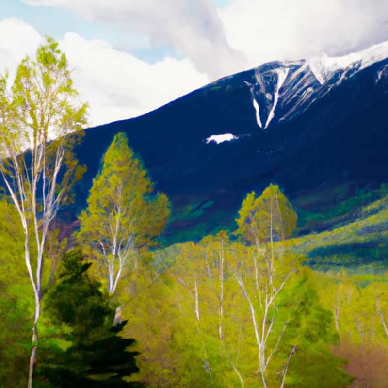 A couple ventures into the heart of the White Mountains in New Hampshire, USA, during the vibrant season of spring, surrounded by lush greenery and crisp mountain air, ready to explore the region's natural wonders over the course of their 5-day adventure.
