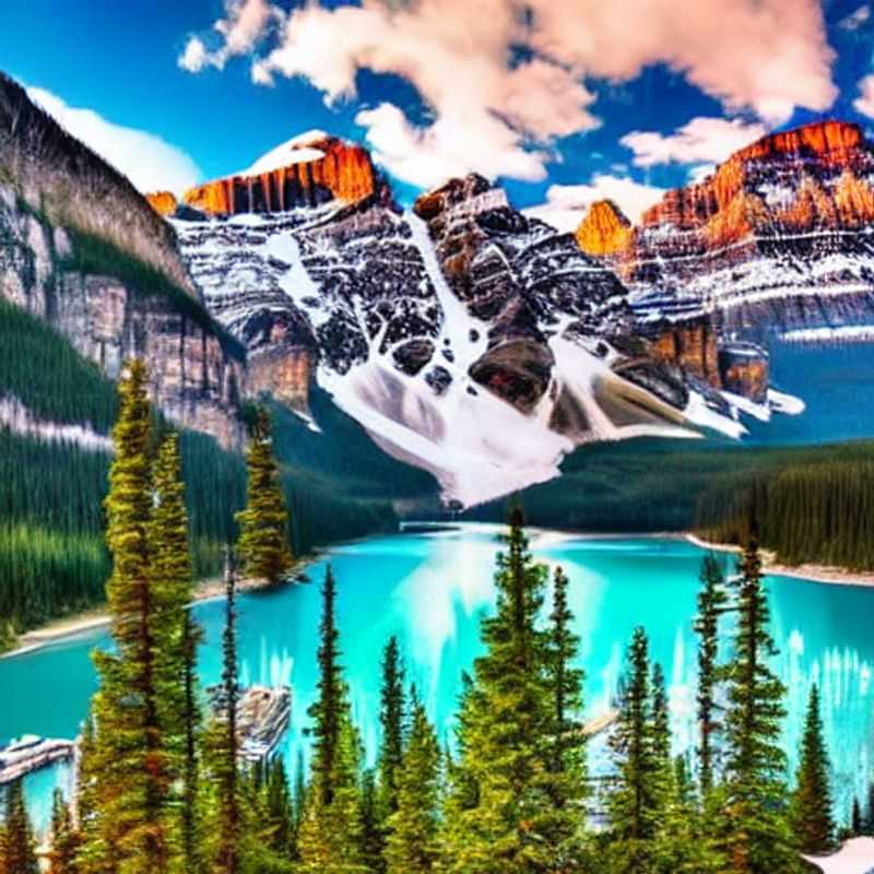 Le Parc national de Banff au printemps : une vue imprenable sur les montagnes enneigées et les eaux turquoise.