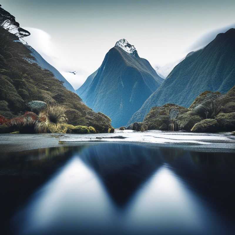 Familia con niños disfrutando de su aventura en una caravana, rodeados de impresionantes paisajes del Milford Track, Nueva Zelanda, durante su visita de 24 horas entre el invierno y la primavera.