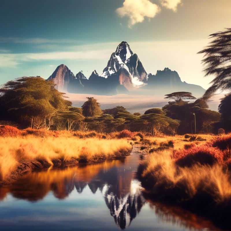 Un grupo de cuatro nómadas digitales, los Staycationers, disfrutando de una impresionante vista panorámica del Monte Kenia, con sus picos cubiertos de nieve, durante una escapada de 24 horas entre el verano y el otoño.
