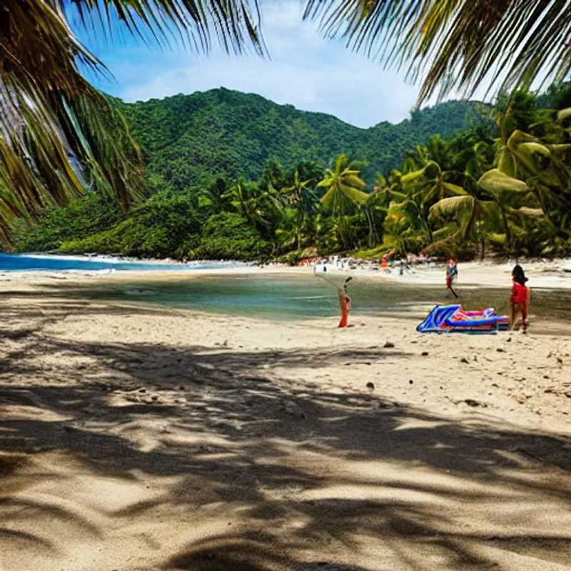 Le Parc Tayrona en Colombie, baigné de soleil estival : plages de sable blanc et végétation luxuriante.