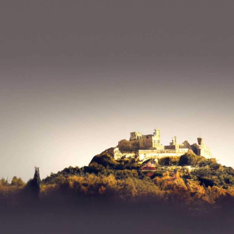 Um viajante solitário contempla as ruínas medievais do Château de Peyrepertuse, empoleirado no desfiladeiro de Gorges de Galamus, no Pays Cathare, França, durante sua viagem de duas semanas no outono.