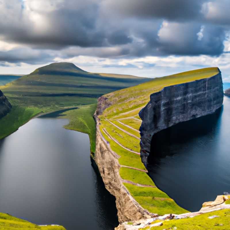 A lone traveler ventures along the rugged coastal paths of the Faroe Islands, surrounded by the breathtaking beauty of the winter landscape. The windswept cliffs, crashing waves, and snow-capped mountains create a sense of solitude and wonder.