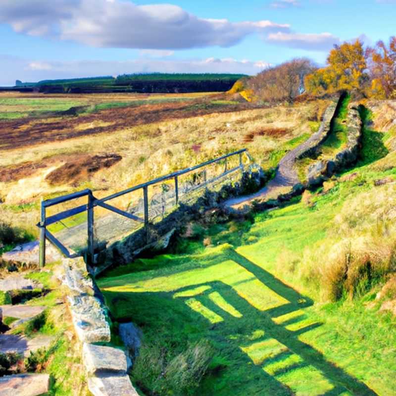 A couple bundled in warm winter gear, trekking through the rugged and windswept landscape of Hadrian's Wall Path, UK, during their 24-hour winter adventure.