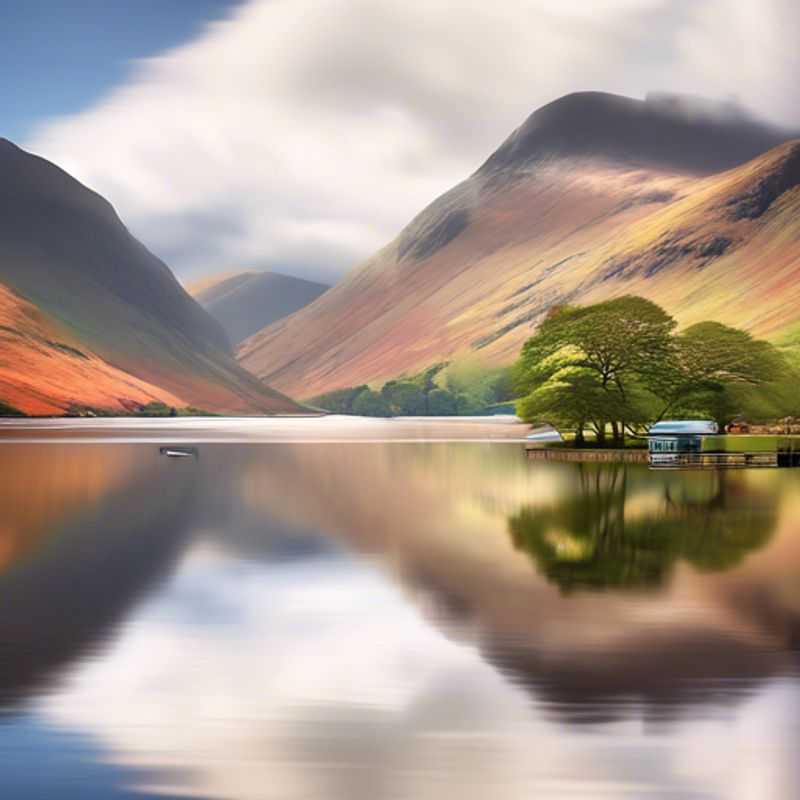 A joyful family with children exploring the stunning landscapes of the Lake District, UK, in their cozy caravan trailer, surrounded by blooming spring flowers and serene lakes during their 3-week adventure as The Social Media Traveler.
