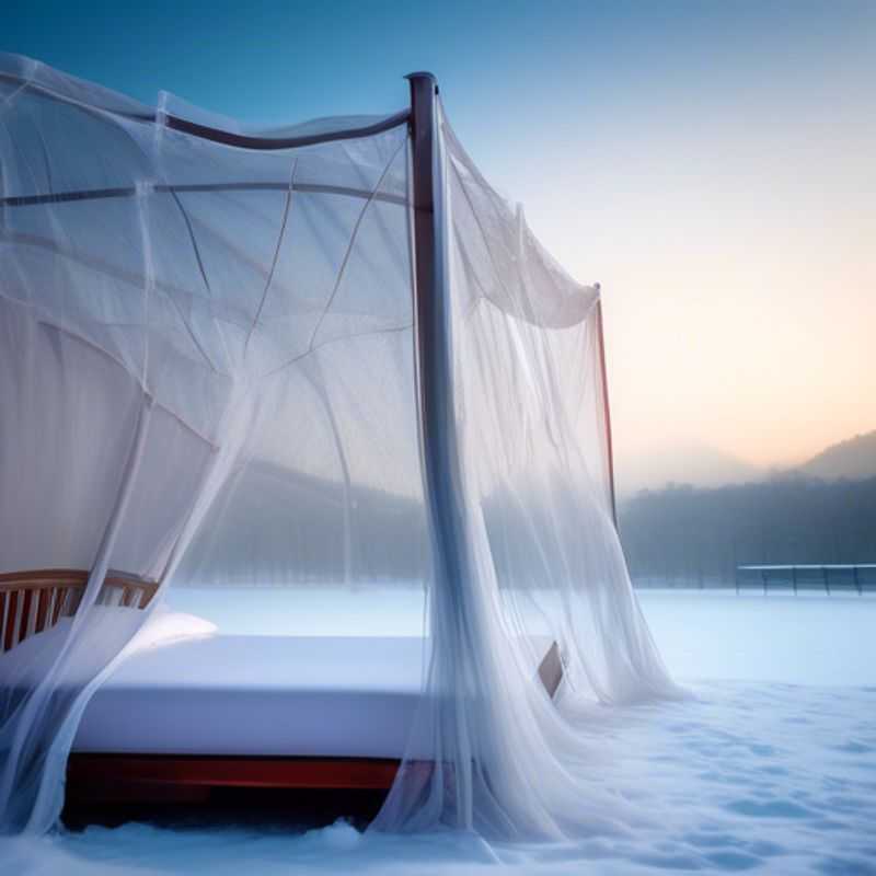 Un mosquitero blanco colgado sobre una cama, ofreciendo protección contra los mosquitos durante la noche.