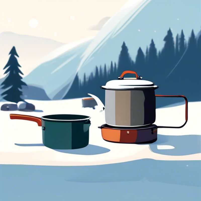 A close-up shot of a compact and versatile camping cookware set, showcasing essential pots, pans, and utensils for a convenient and delicious outdoor meal.