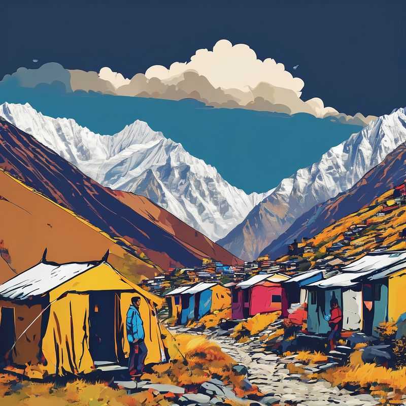 Panoramic view of the majestic Langtang Valley in Nepal, a breathtaking landscape of snow-capped peaks and vibrant green meadows, inviting trekkers to explore its pristine beauty.