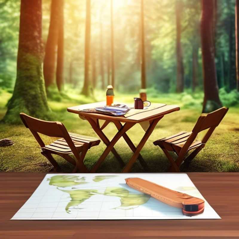 A sleek, foldable camping table, compact and lightweight, ready to transform any campsite into a cozy dining area for adventurers.