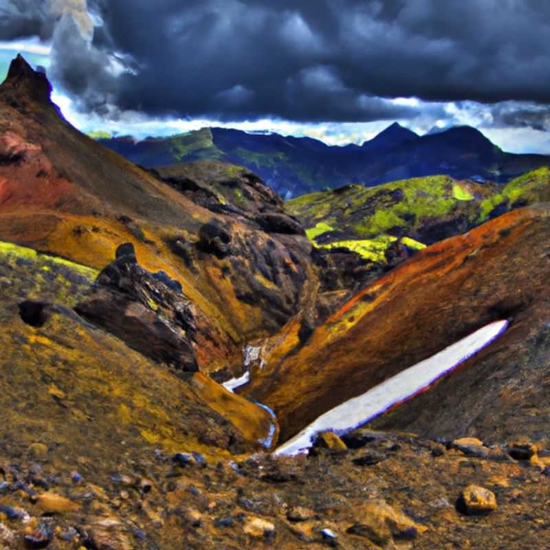 Six intrepid travelers admire the stunning vista of Laugavegur and Fimmvörðuháls, Iceland, during their 24&#45;hour spring adventure, surrounded by snow&#45;capped mountains and vibrant geothermal landscapes.