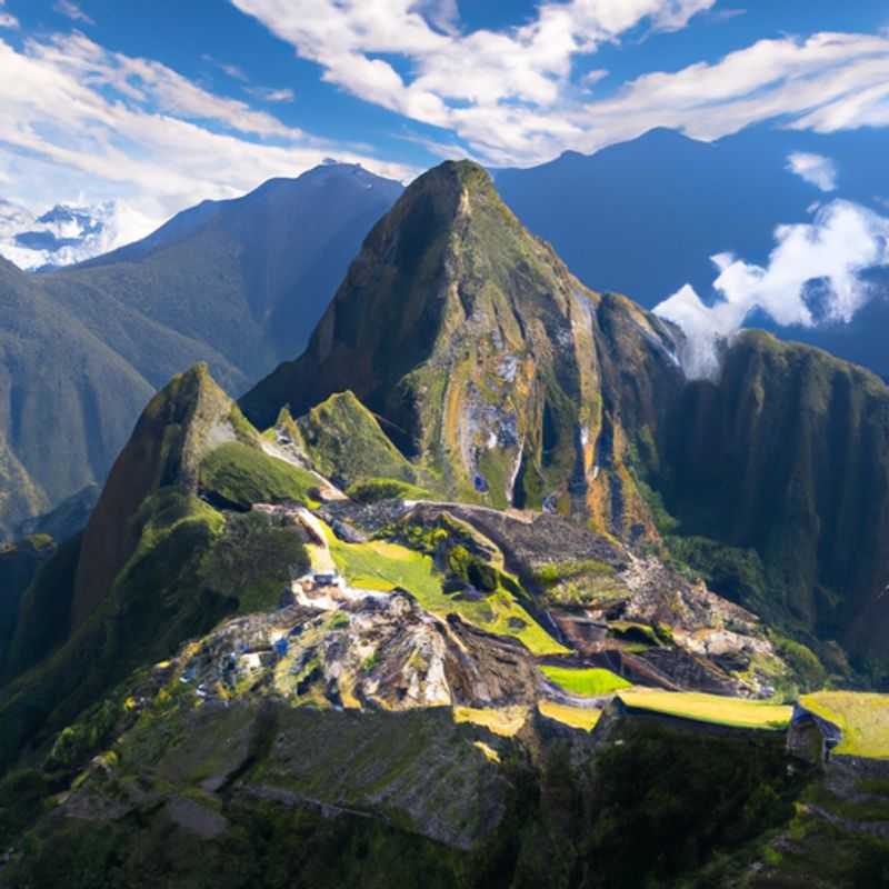 Four intrepid travelers stand against the backdrop of Cusco's ancient Sacsayhuamán ruins, their faces filled with awe and wonder. Verdant mountains embrace the historic city, casting a majestic aura over their 2-week autumnal adventure in the heart of Peru.