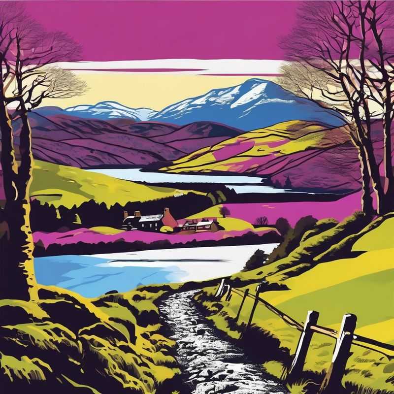 Majestic Scottish Highlands vista with hikers traversing a section of The West Highland Way, showcasing rugged mountains and rolling green hills under a dramatic sky.