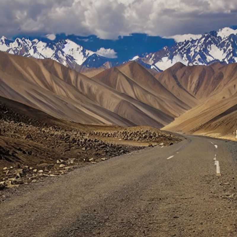 La route du Pamir en été : paysages spectaculaires de montagnes et de ciels bleus le long de la mythique route du Pamir en Asie centrale.
