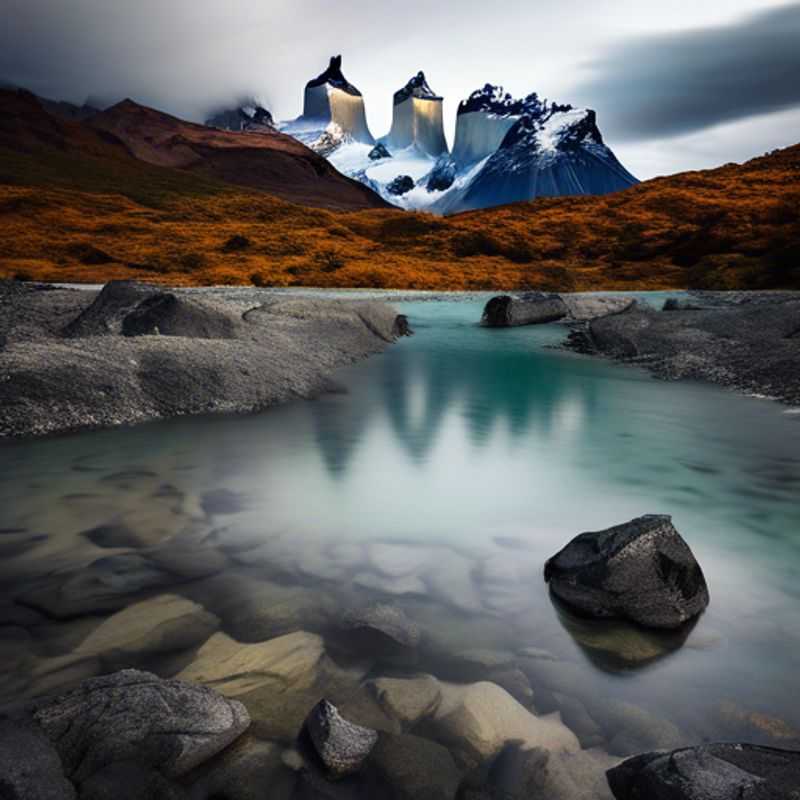 Quatre randonneurs du groupe The Weekend Traveler admirant les paysages époustouflants du W-Trek dans le parc national Torres del Paine, au Chili, lors de leur aventure de 24 heures en automne.