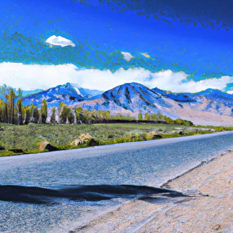 A solo traveler gazes out over the breathtaking expanse of the Pamir Highway, a ribbon of road winding through the majestic mountains of Central Asia, during their 5-day spring adventure.