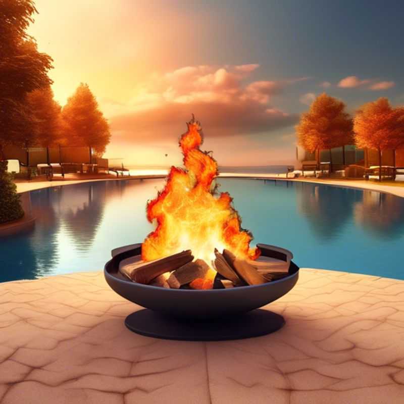 A sleek, portable fire pit with flickering flames, perfect for creating a cozy atmosphere in any outdoor space.