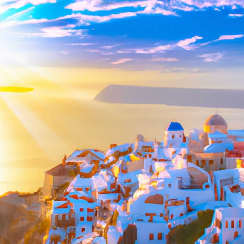 Young couple of digital nomads, basking in the glow of the setting sun as they stroll hand-in-hand along the picturesque waterfront of Santorini, Greece, during their 24-hour springtime adventure.