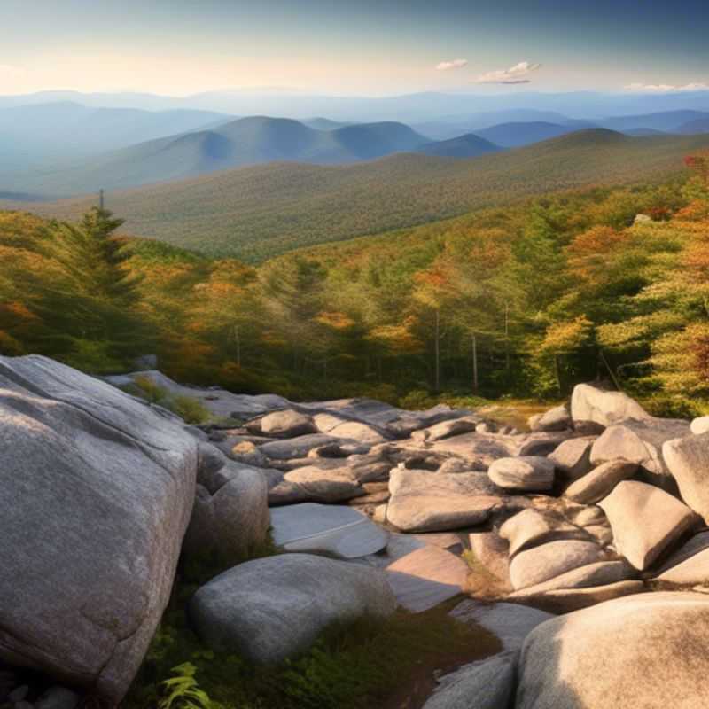 Um mochileiro solitário, o viajante de última hora, desfrutando das cores vibrantes do outono nas Montanhas Brancas, New Hampshire, EUA, em uma jornada de 2 semanas de aventura e descobertas.